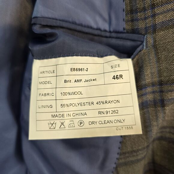 Enzo Tovare Blazer Mens 46R Gray Blue Plaid Brit AMF Jacket Wool Two Button - Picture 11 of 16